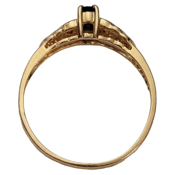 14K Yellow Gold Sapphire Diamond Heart Design Ring, Size 8.75 E942 - Picture 3 of 8